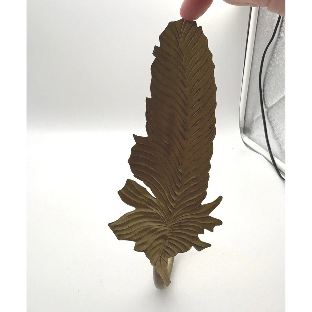 Vintage Ornate Solid Brass Feather Curtain Holdback (Single U-Arm Tieback)